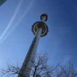 Lotte World Gyro Drop tower in winter blue sky Seoul